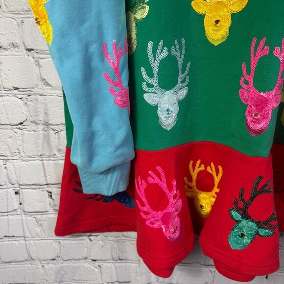 Queen of Sparkles Colorblock Reindeer Embellished Holiday Dress Size Small - Picture 3 of 10